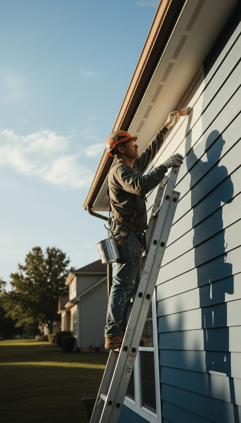 Painter applying paint to a house exterior