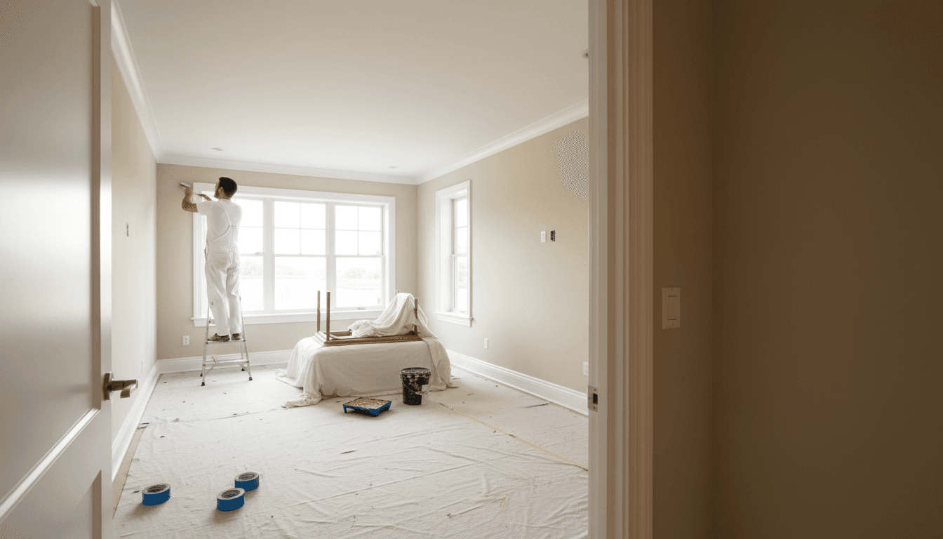 Completed bedroom with freshly painted walls