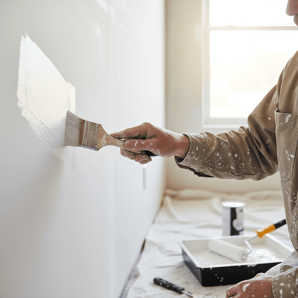 Painter sanding a wall before applying paint