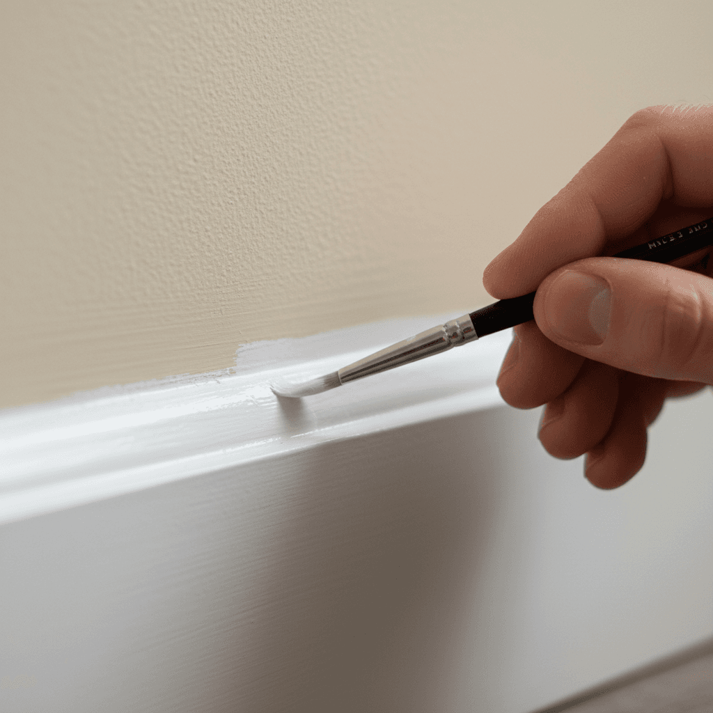 Painter cutting in edges on wall trim